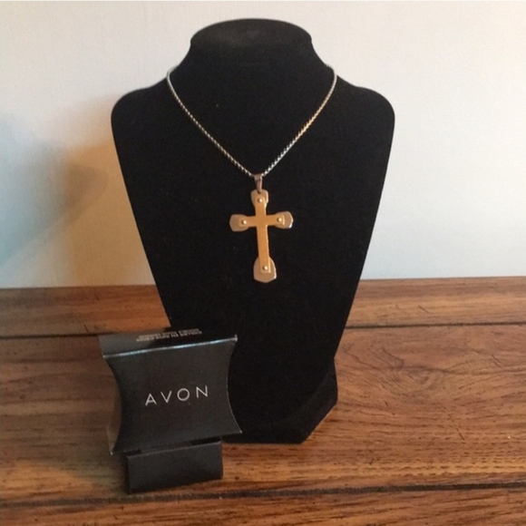 AVON Men’s Stainless Steel Double Cross Necklace